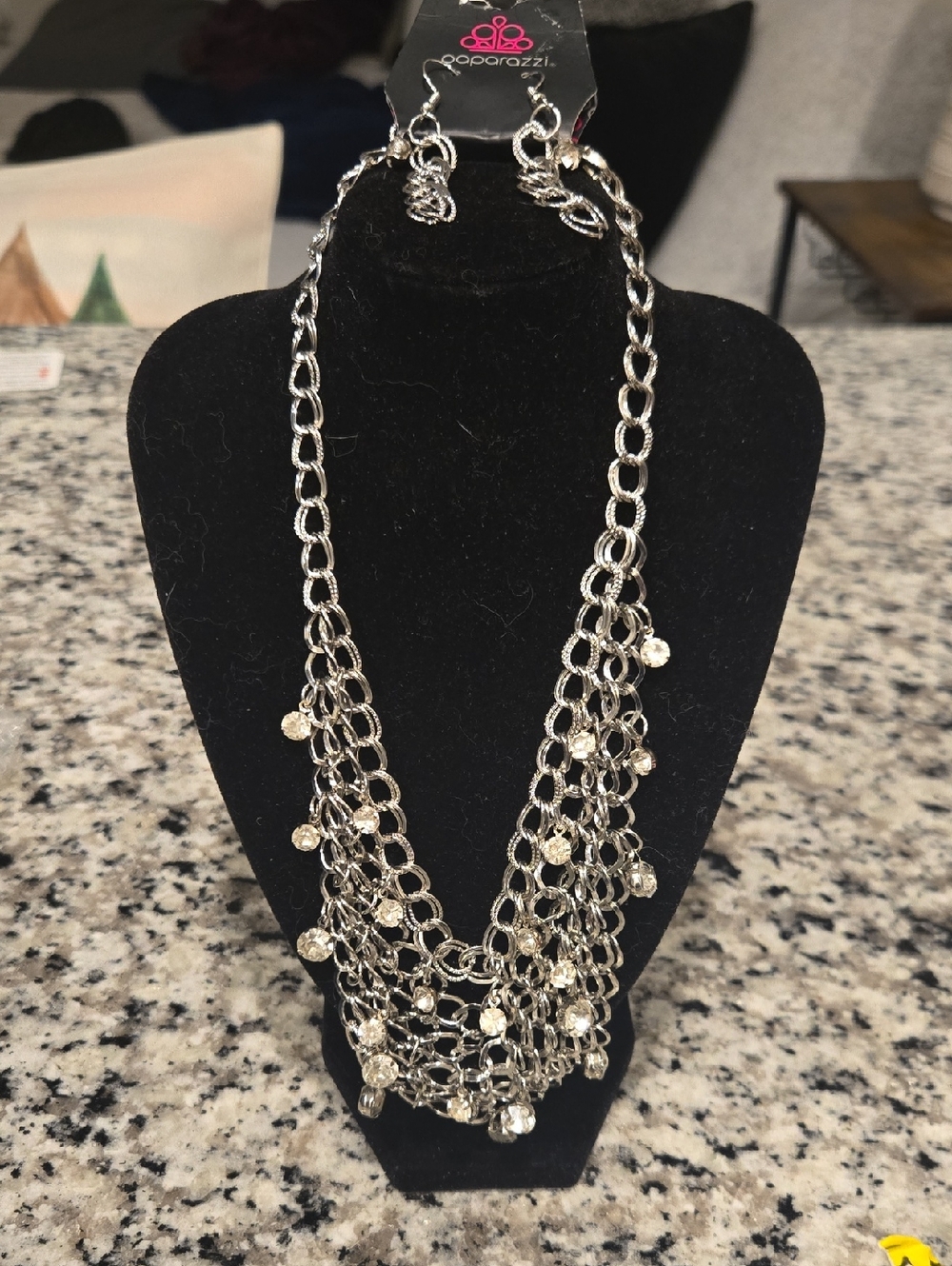 paparazzi Silver Multi-Strand Crystal Drop Necklace